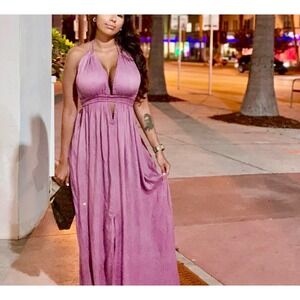 Raviya Halter Maxi Dress Cover-Up‎ Size M Plunge Neck Backless Boho Resort